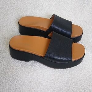 Vionic Trista Slide Platform Sandal Black Leather size 9.5